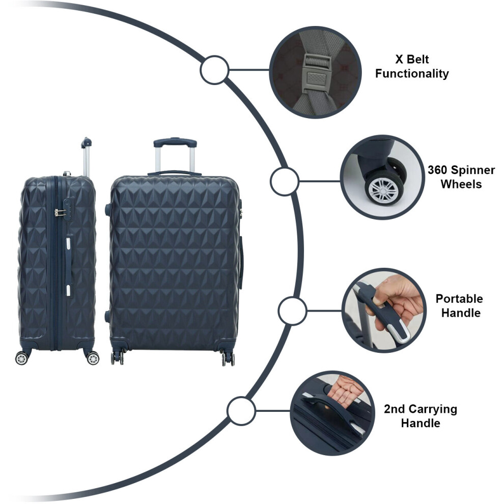 (LARGE 28'' NAVY) Hard Shell Suitcase 4 Spinner Wheels ABS Trolley