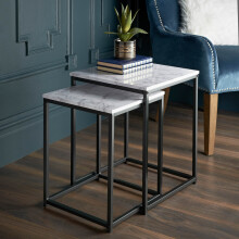 Nest Of 2 Tables Living Room Furniture Side End Marble Effect With Metal Frame
