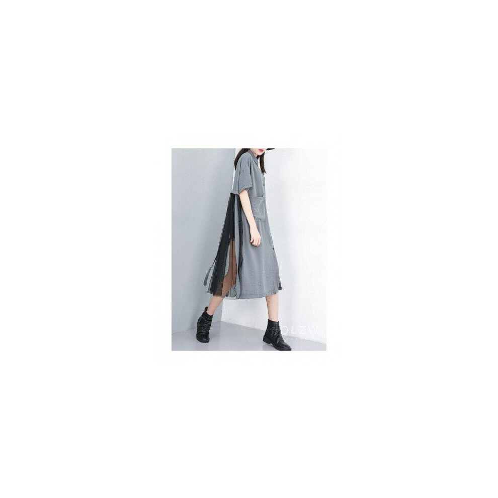 Blow Up Women's Red (M, ) Solid Mesh Patchwork Oversize Long Dress
