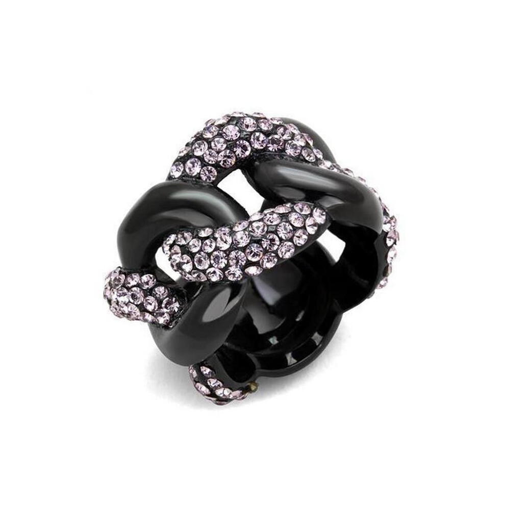 IP Black Ion Plating Stainless Steel Ring with Top Grade Crystal, Light Amethyst - Size 9-image-OPC-PB6TNYF-NEW