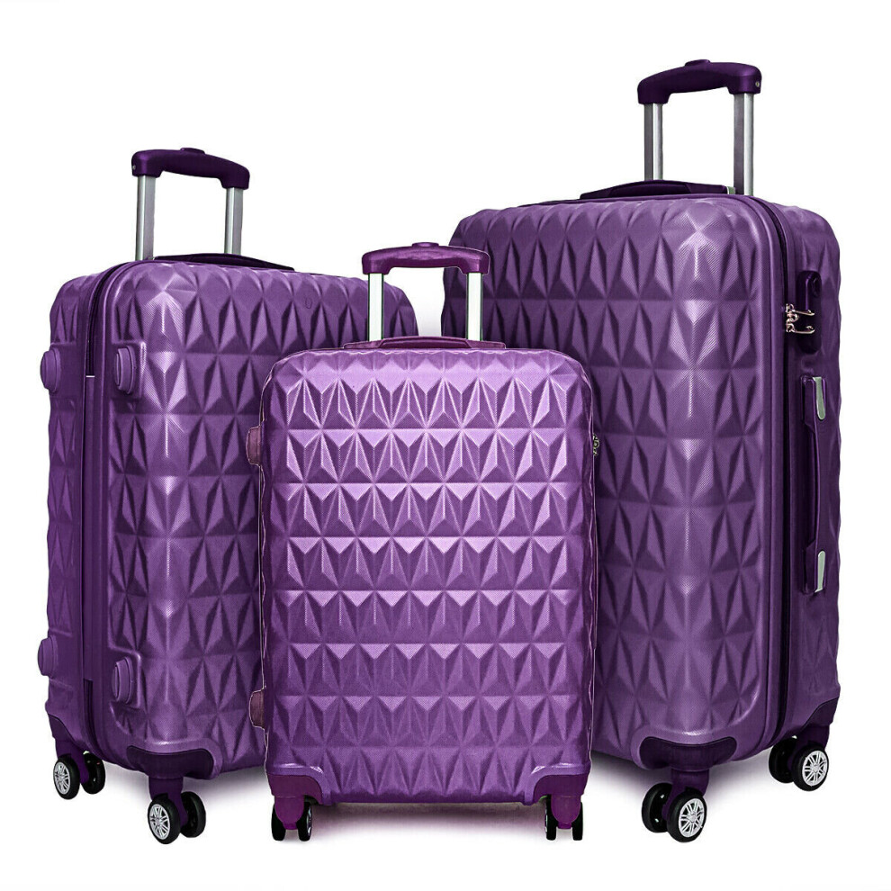 (PURPLE 3PC SET) Hard Shell 4 Wheel Spinner Suitcase Trolley Cabin