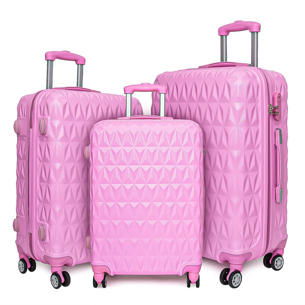 (PINK 3PC SET) Hard Shell 4 Wheel Spinner Suitcase Trolley Cabin