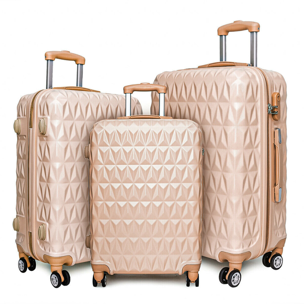 (ROSE GOLD 3PC SET) Hard Shell 4 Wheel Spinner Suitcase Trolley Cabin