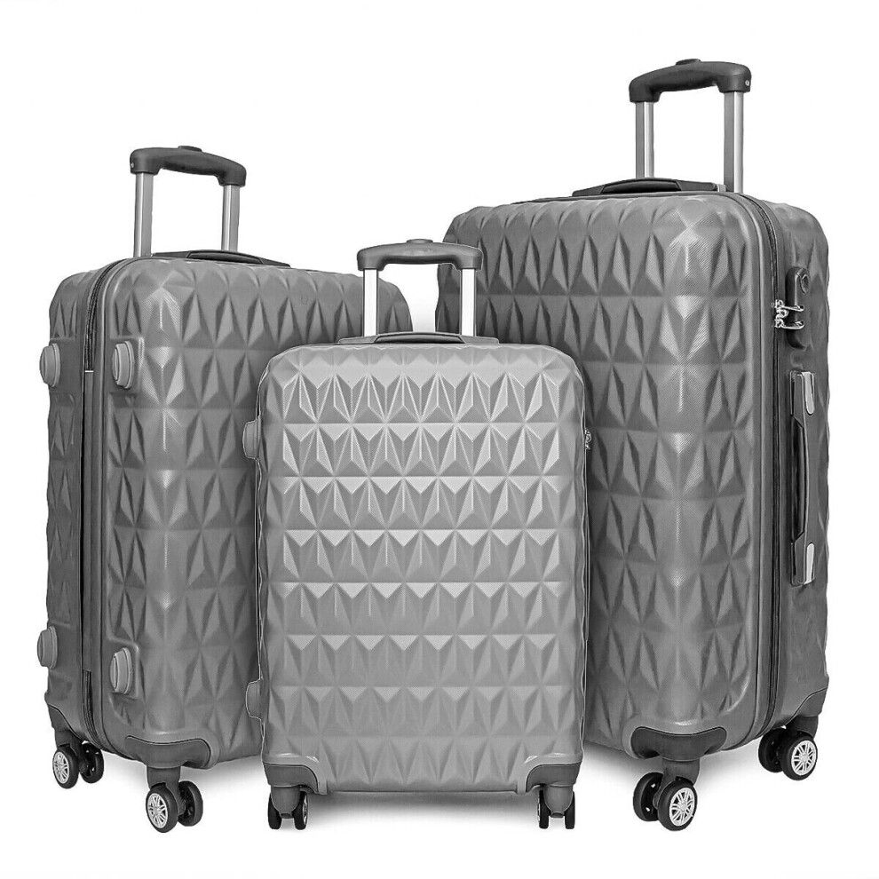 (SILVER 3PC SET) Hard Shell 4 Wheel Spinner Suitcase Trolley Cabin