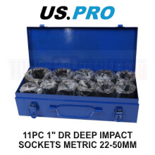 US PRO Tools 11PC 1" DR 6PT Deep Impact Sockets Metric 22 - 50MM 3969