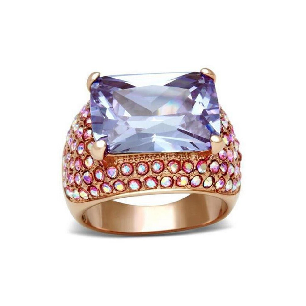 IP Rose Gold Ion Plating Brass Ring with AAA Grade CZ, Light Amethyst - Size 8-image-OPC-PB6TYPV-NEW