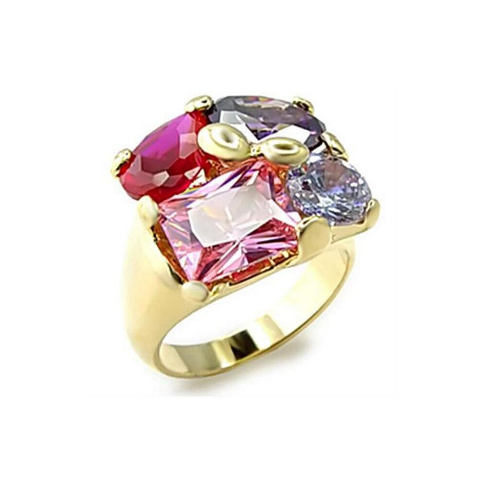 Photos - Ring Gold Brass  with AAA Grade CZ, Multi Color - Size 11