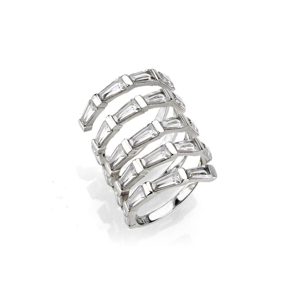 Photos - Ring High Polished Stainless Steel  with AAA Grade CZ, Clear - Size 6