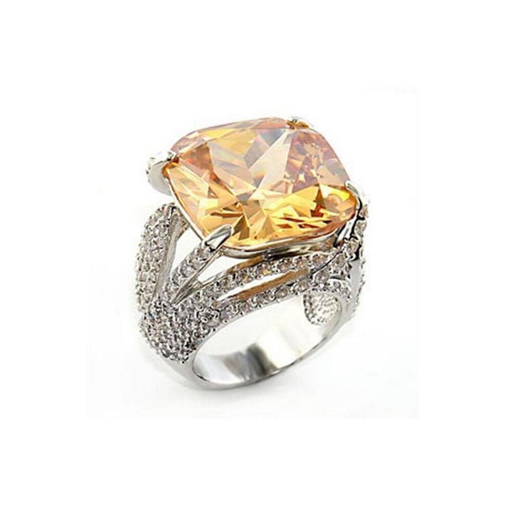 Photos - Ring Rhodium Brass with AAA Grade CZ, Champagne - Size 10