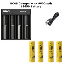 (MC4S Charger + 4x 9800mAh ) XTAR MC4S Portable 4 slot 18650 battery Charger with Type C Charging port for 3.7V with Batteries
