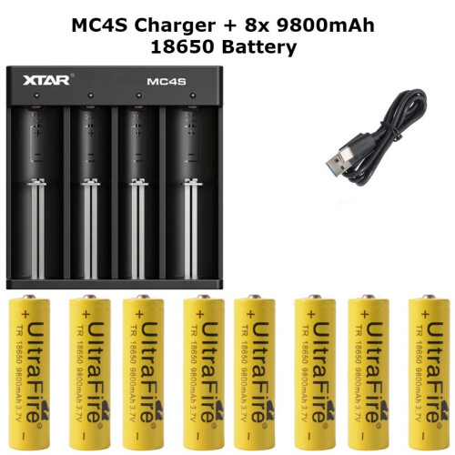 (MC4S Charger + 8x 9800mAh ) XTAR MC4S Portable 4 slot 18650 battery ...
