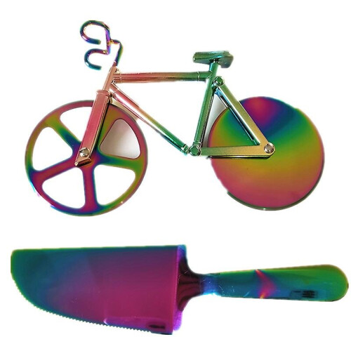 Bicycle Pizza Cutter Stainless Steel Bike Pizza Slicer With Pizza Shovel