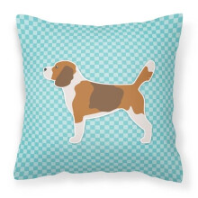 Beagle Checkerboard Blue Fabric Decorative Pillow