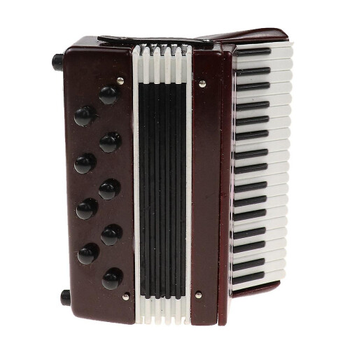 (Red) Mini Accordion Model Realistic Musical Instrument Model With Storage Box
