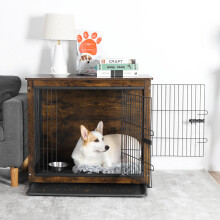 (L(98x74x60cm)) Wooden Dog Crate Furniture End Table Double Door