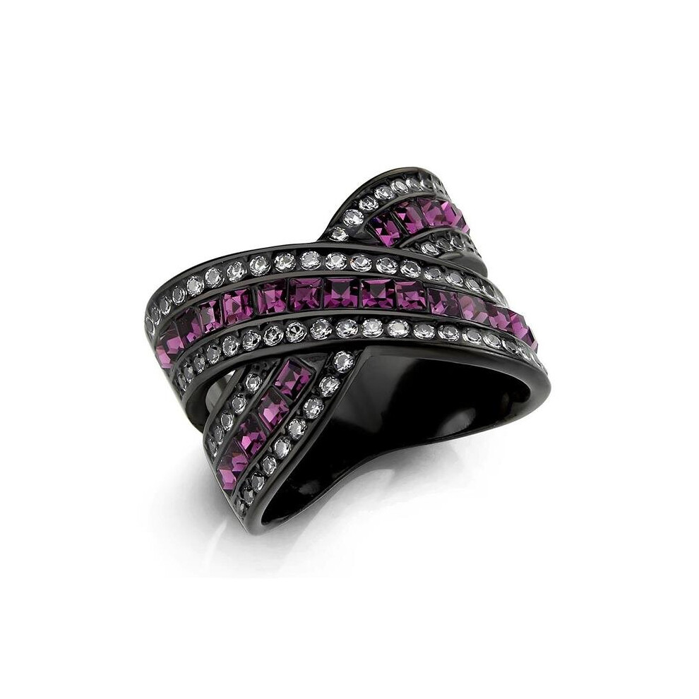 Photos - Ring IP Black Ion Plating Stainless Steel  with Top Grade Crystal, Amethyst - Size 10