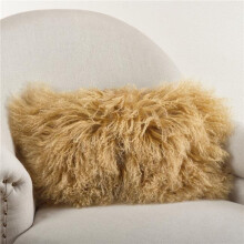 SARO 12 x 20 in. Wool Mongolian Lamb Fur Throw Pillow Gold