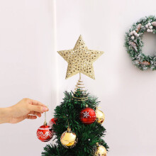 (Gold Star) Christmas Tree Topper Glitter Star Elk Ornament Decoration