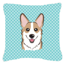 Checkerboard Blue Corgi Fabric Decorative Pillow, 18 x 18 In.