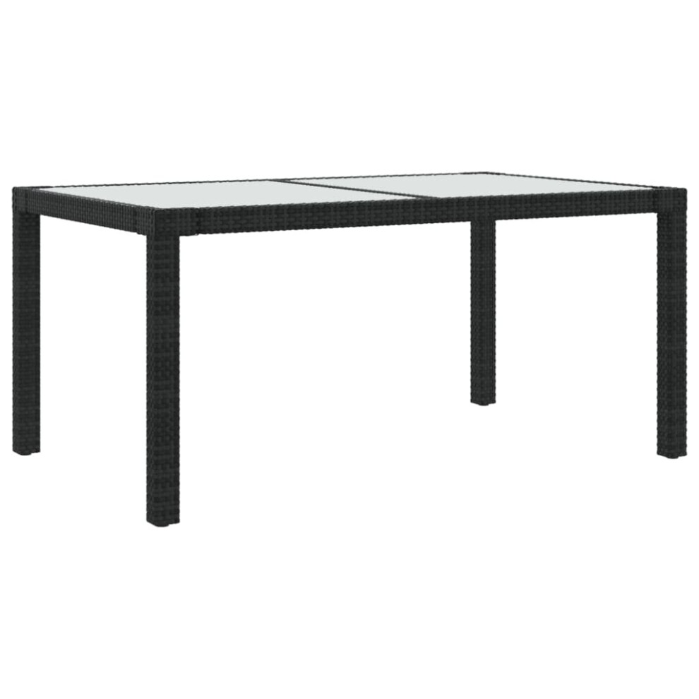 vidaXL Garden Table Tempered Glass and Poly Rattan Black Patio Dinner Table-image-OPC-P8SYX6W-NEW