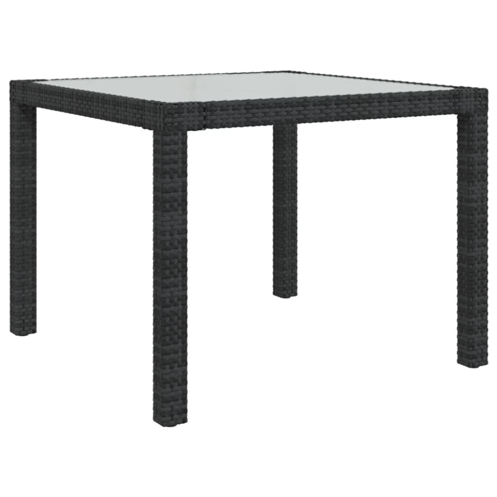 vidaXL Garden Table Tempered Glass and Poly Rattan Black Patio Dinner Table