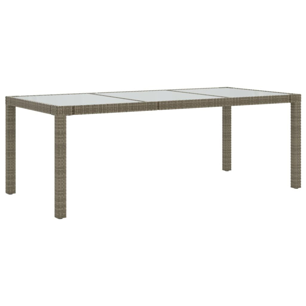 vidaXL Garden Table Grey Tempered Glass and Poly Rattan Outdoor Dining Table