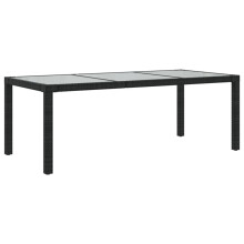 vidaXL Garden Table Black Tempered Glass and Poly Rattan Patio Dinner Table