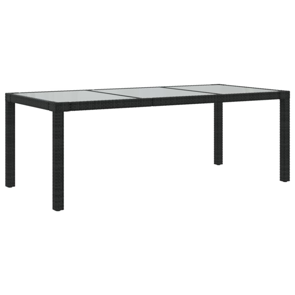 Vidaxl Garden Table Black Tempered Glass And Poly Rattan Patio Dinner Table