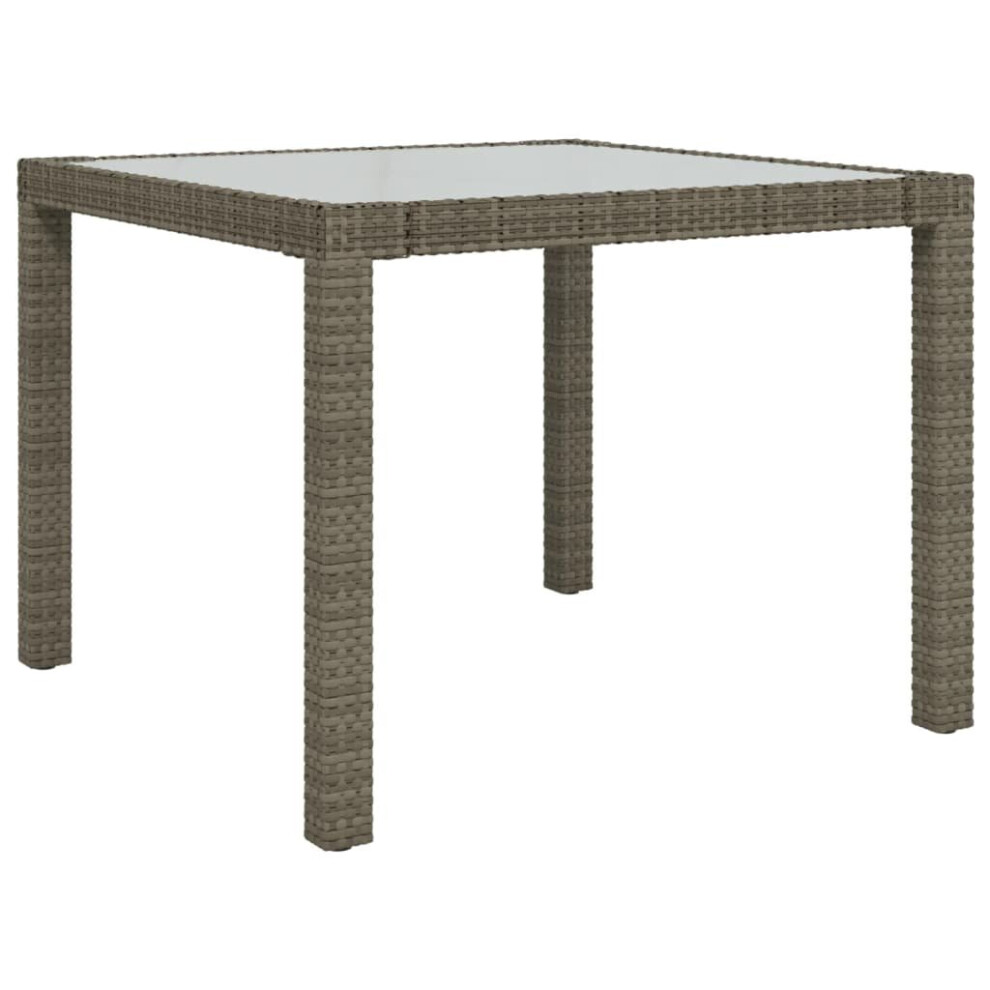 vidaXL Garden Table Tempered Glass and Poly Rattan Grey Patio Dinner Table