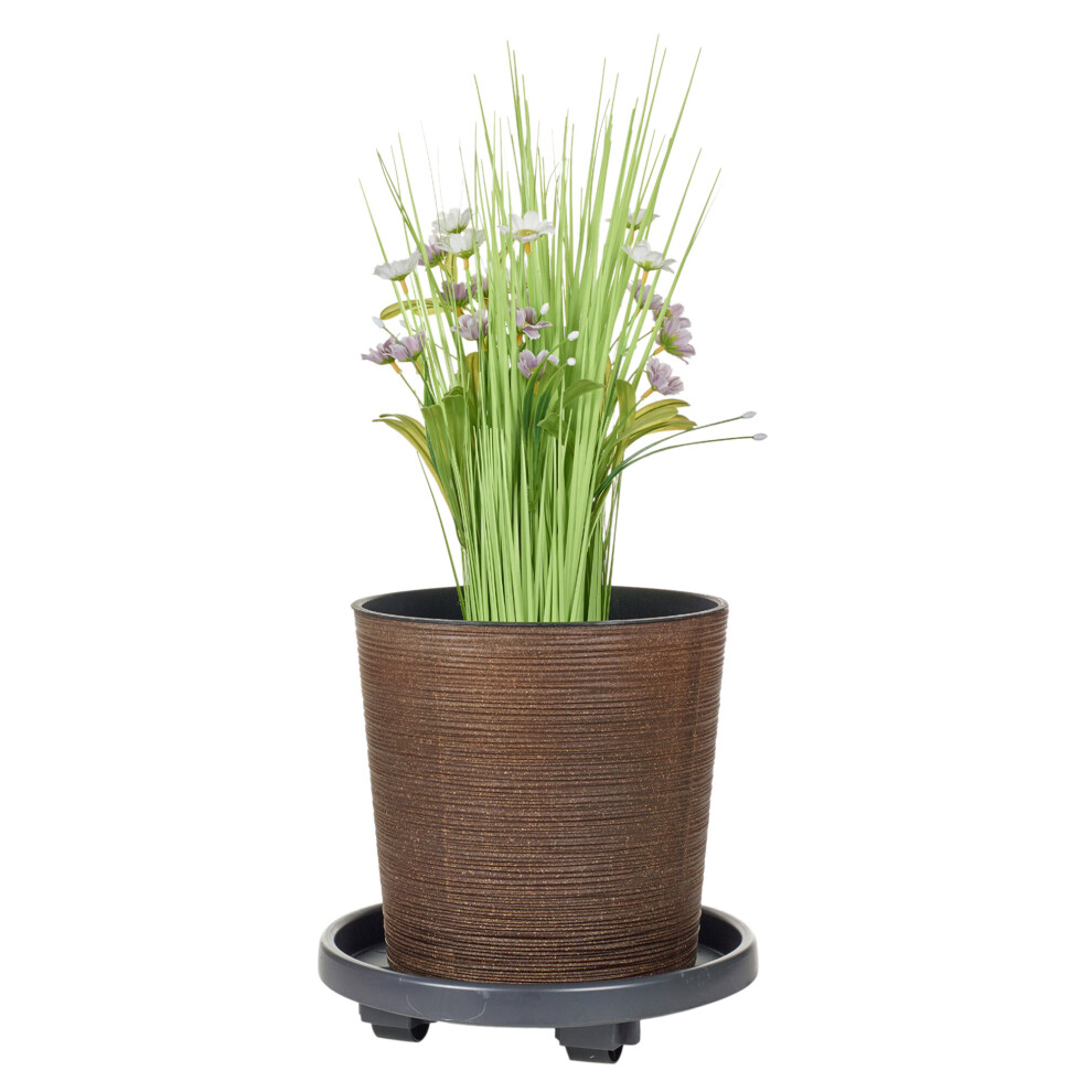 (35cm) Plastic Garden Flower Plant Pot Trolley 4 Wheels