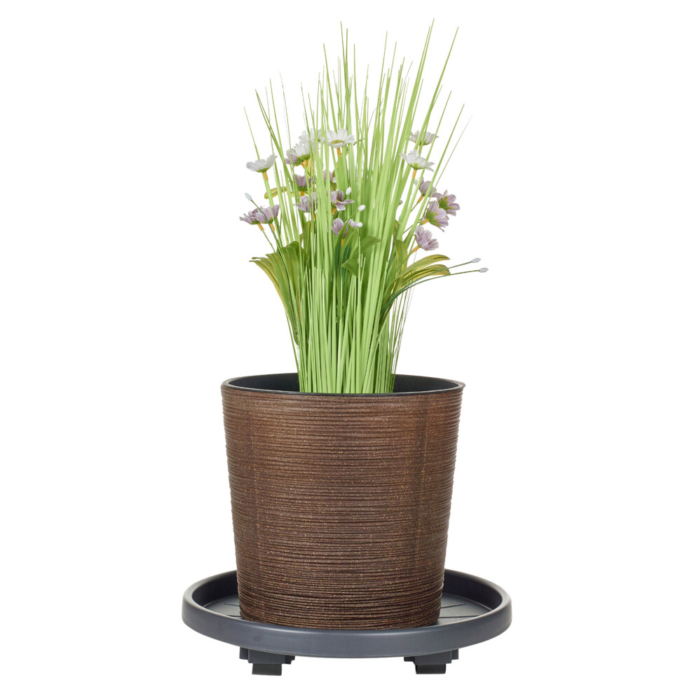 Urbn Living (30Cm) Plastic Garden Flower Plant Pot Trolley 4 Wheels Black