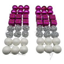 Christmas Baubles White Pink and Silver X48 (Xmas Tree Ornament)
