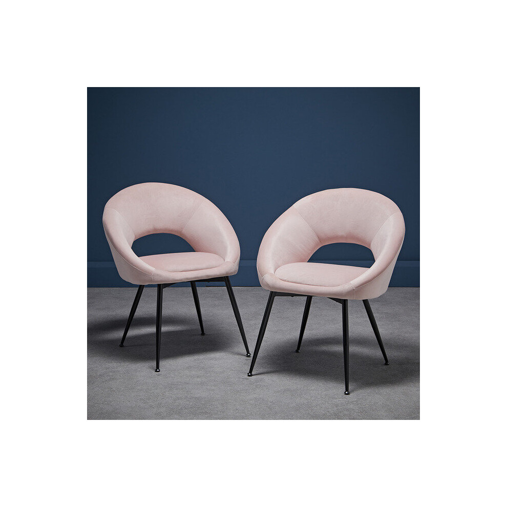 (Pink) 2 X Lpd Lulu Velvet Dining Chair Only