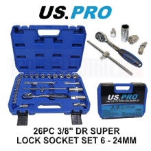 US PRO Tools 26pc 3/8" dr Super Lock Socket Set Metric 6 - 24mm 3944