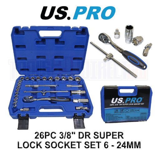us pro US PRO Tools 26pc 3/8" dr Super Lock Socket Set Metric 6 - 24mm 3944