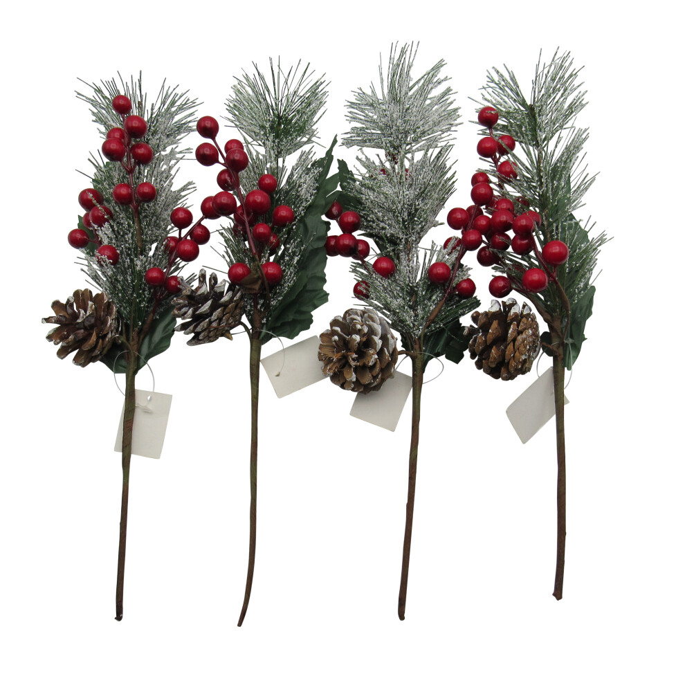 Christmas Artificial Snowy Yew Branch Decoration X4 (Festive Plant)