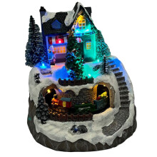 Christmas Village Scene Ornament with Lights Moving Train and Sound