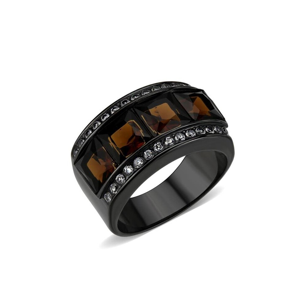 Photos - Ring IP Black Stainless Steel  with Synthetic Stone, Brown - Size 6