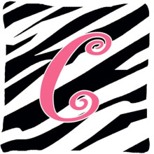 14 x 14 in. Monogram Initial C Zebra Stripe and Pink Fabric Decorative Pillow