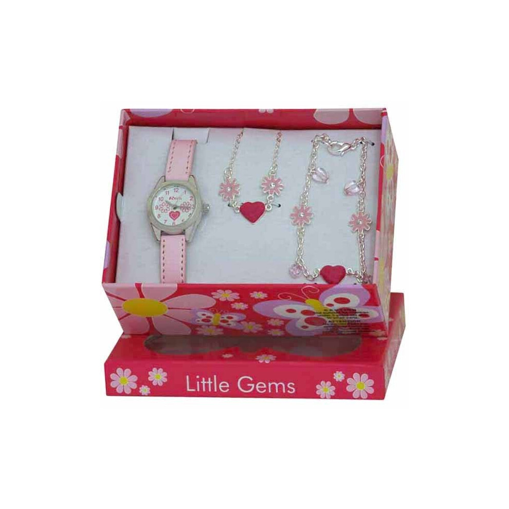 Ravel Children's 'Little Gems' Hearts and Flowers Watch and Silver Plated Jewellery set.