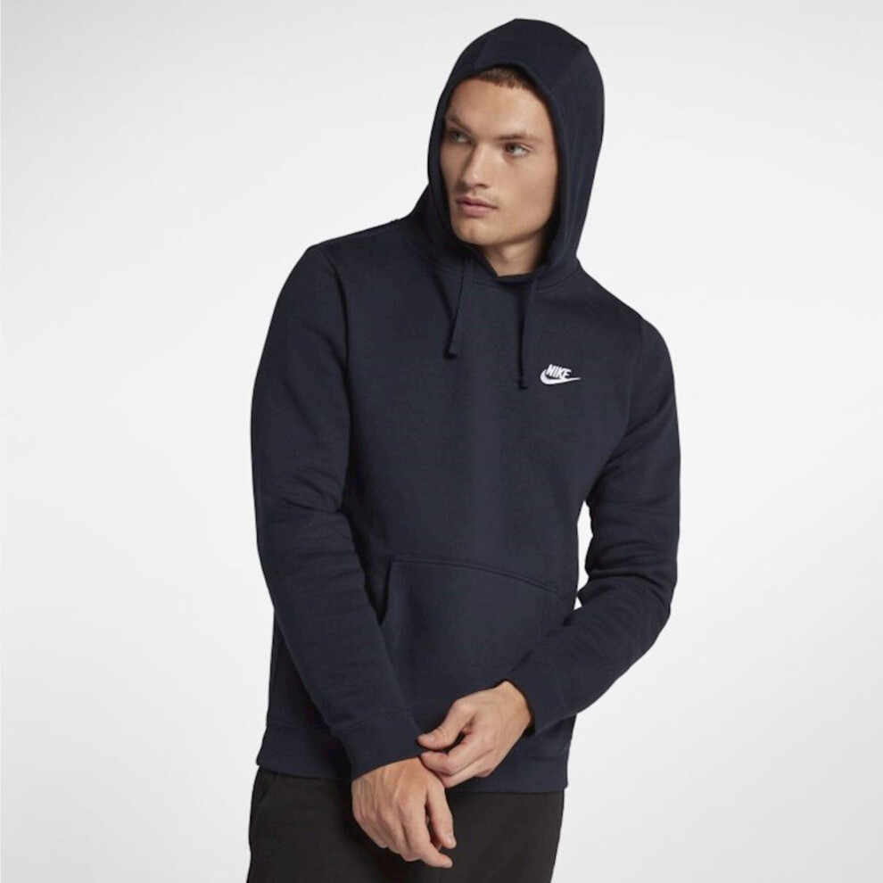 (Navy, M) Nike Mens Club Fleece Pullover Hoodie