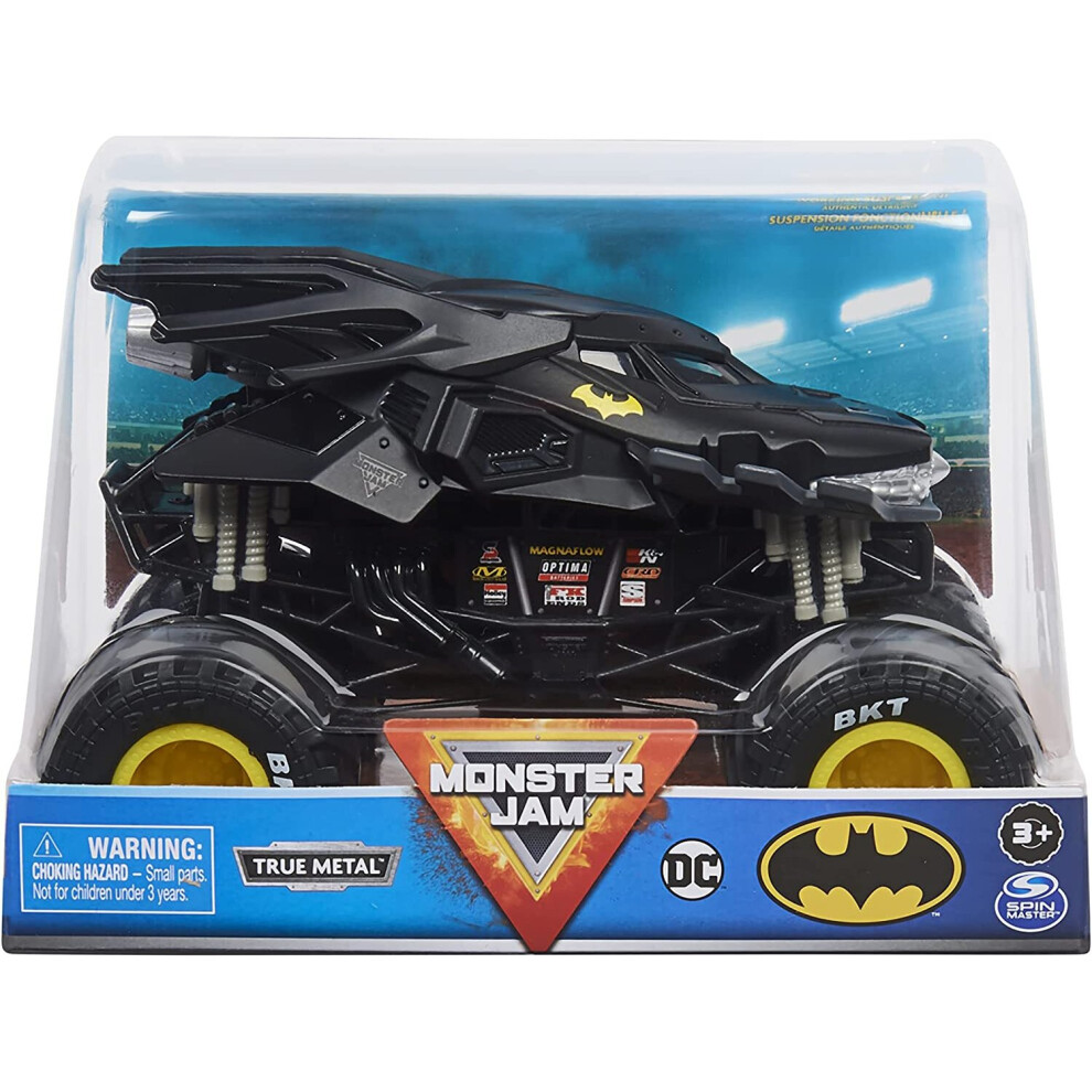 OficiáLní Monster Jam 1:24 Kovový Model Batmanova Monster Trucku S FunkčNíM ZavěšEníM A Pneumatikami Bkt-image