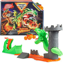 Monster Jam 1:64 Dueling Dragon Stunt Playset with Exclusive Dragon Truck – Launch, Jump Lava, Defeat Dragon