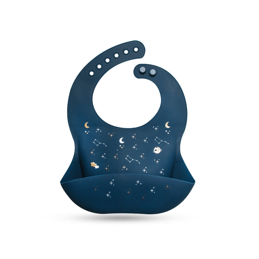(Navy ) Baby Silicone Bib Waterproof Feeding Eating Bibs Washable Soft Meal Pocket Blue