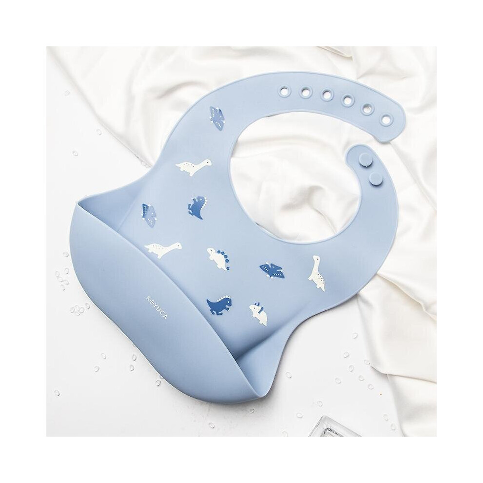 (Blue) Baby Silicone Bib Waterproof Feeding Eating Bibs Washable Soft Meal Pocket Blue