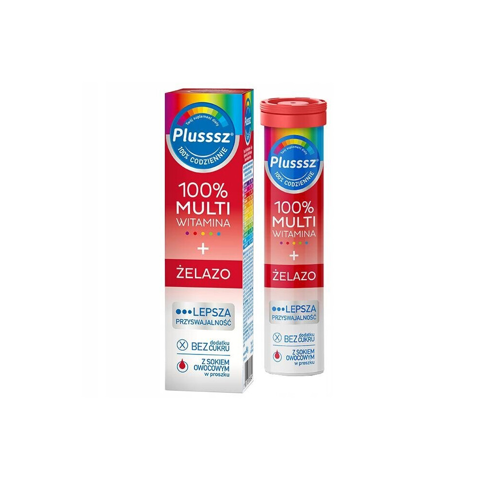 Polski Lek Plusssz 100% Multivitamin + Iron - 20 Effervescent Tablets