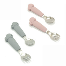 (Pink) Baby Spoon Fork Cutlery Set Toddler Food Feeding
