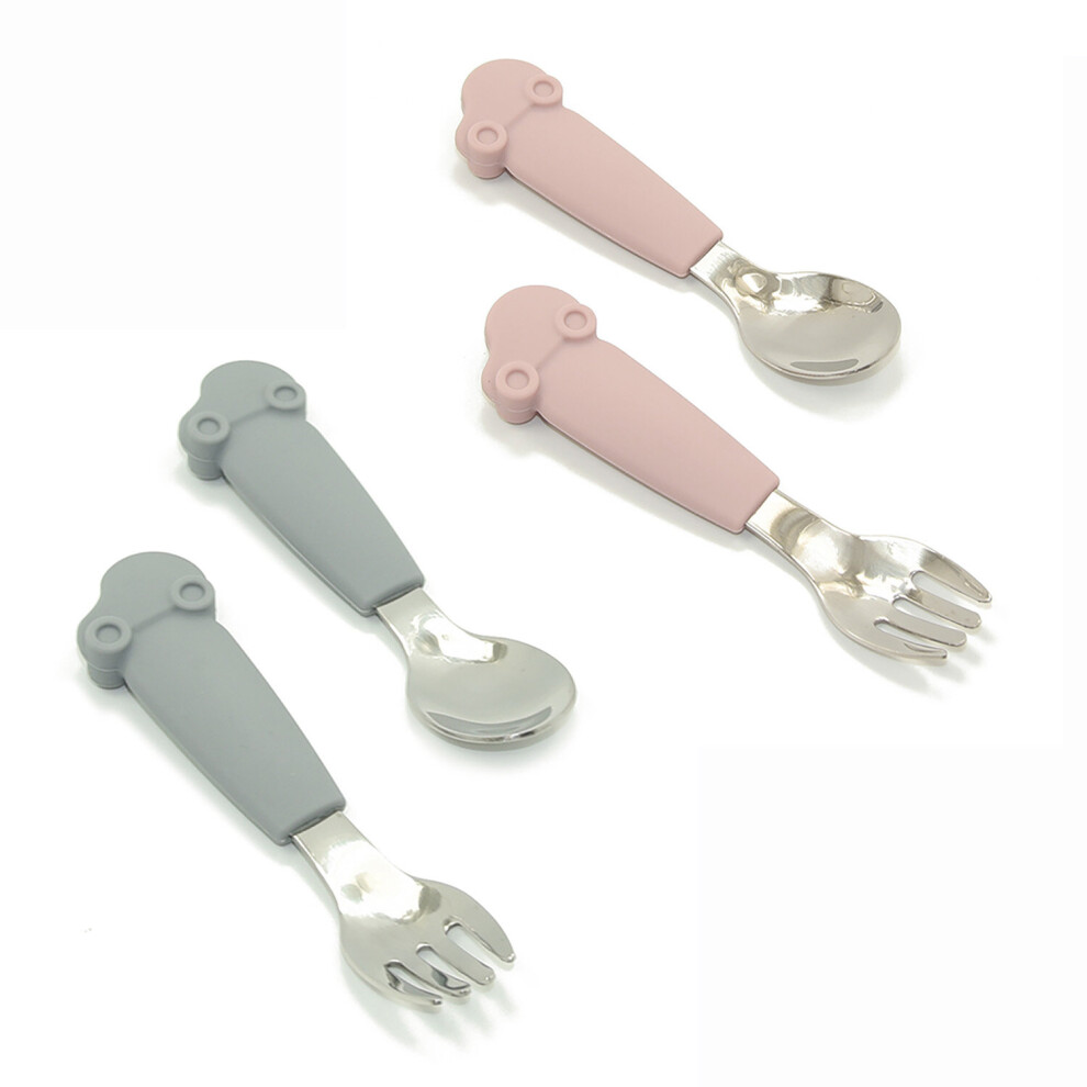 (Grey) Baby Spoon Fork Cutlery Set Toddler Food Feeding