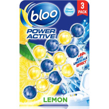 Bloo Power Active Toilet Rim Block Lemon, with Anti-Limescale, Cleaning Foam, Dirt Protection and Extra Freshness - Pack of 3 Rimblocks