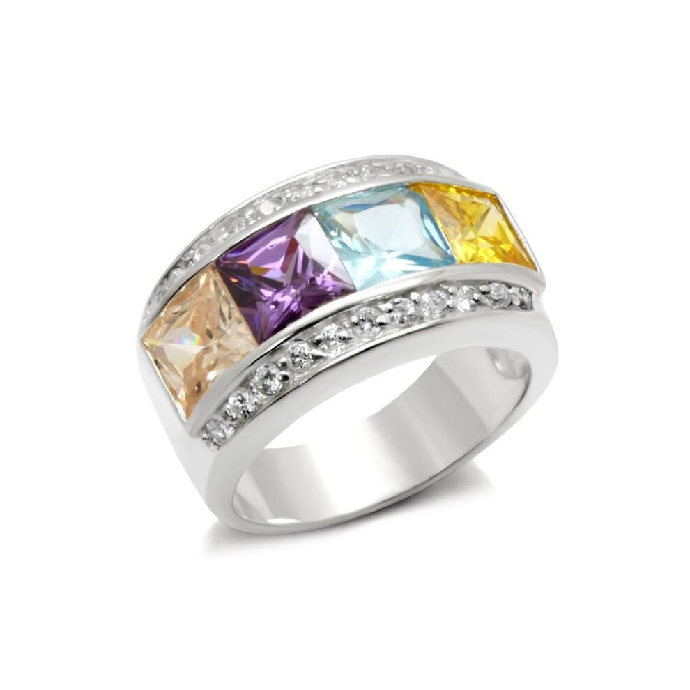 High-Polished 925 Sterling Silver Ring with AAA Grade CZ, Multi Color - Size 10-image-OPC-PB6WX2P-NEW